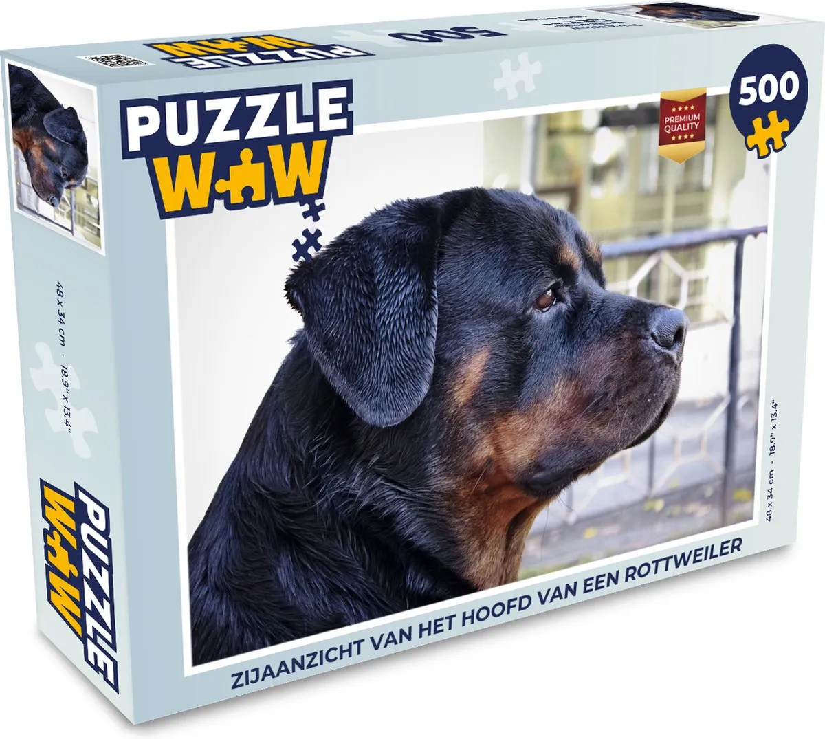 PuzzleWow Rottweiler Hoofd Legpuzzel 500 Stuks