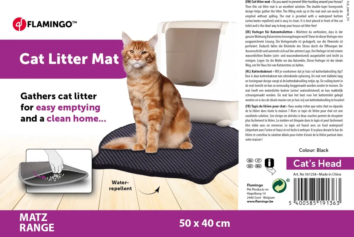 Flamingo Matz Kattenbakmat - 50x40cm - Zwart