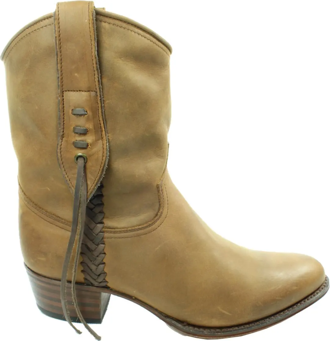 Sendra Boots 8514 Bruin Feif Dames Enkellaars Vlechtwerk Rechte Hak Beetje Spitse Neus Rechte Schacht Treklussen Echt Leer