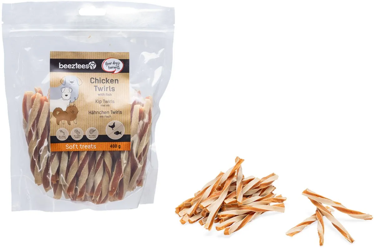 Beeztees Tasty Treats Kip Twirls met Vis - Kleine Hondenkoekjes 400g