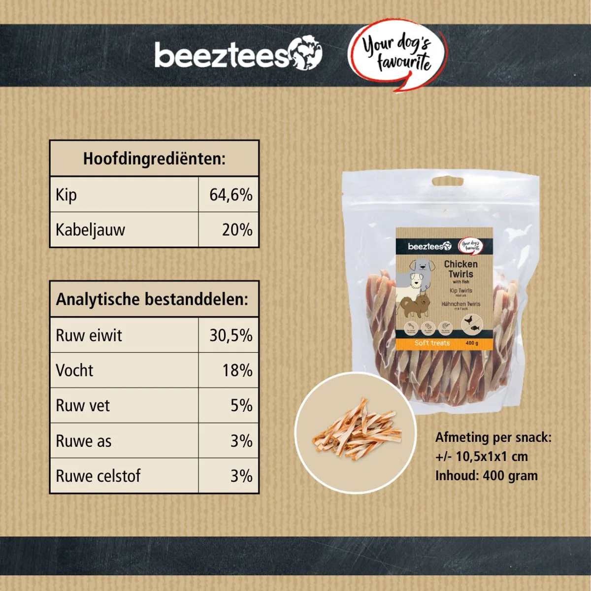 Beeztees Tasty Treats Kip Twirls met Vis - Kleine Hondenkoekjes 400g