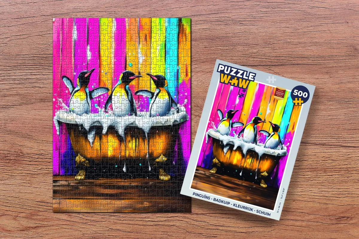 PuzzleWow Puzzel Pinguïns Badkuip - 500 Stuks - Schuim - Kleurrijk