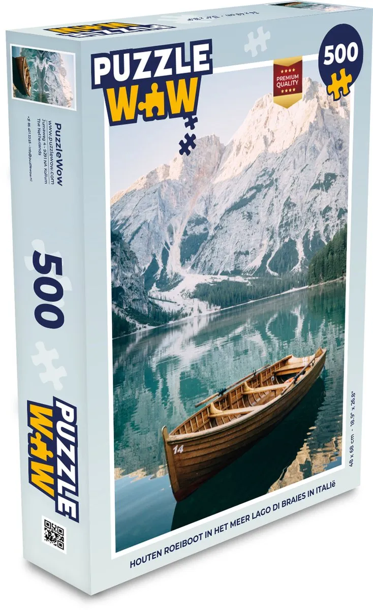 PuzzleWow Legpuzzel Houten Roeiboot Lago di Braies 500 Stuks - Multicolor