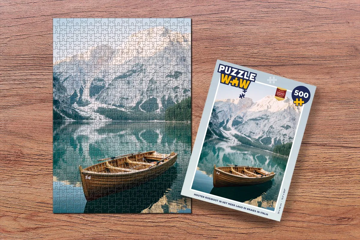 PuzzleWow Legpuzzel Houten Roeiboot Lago di Braies 500 Stuks - Multicolor
