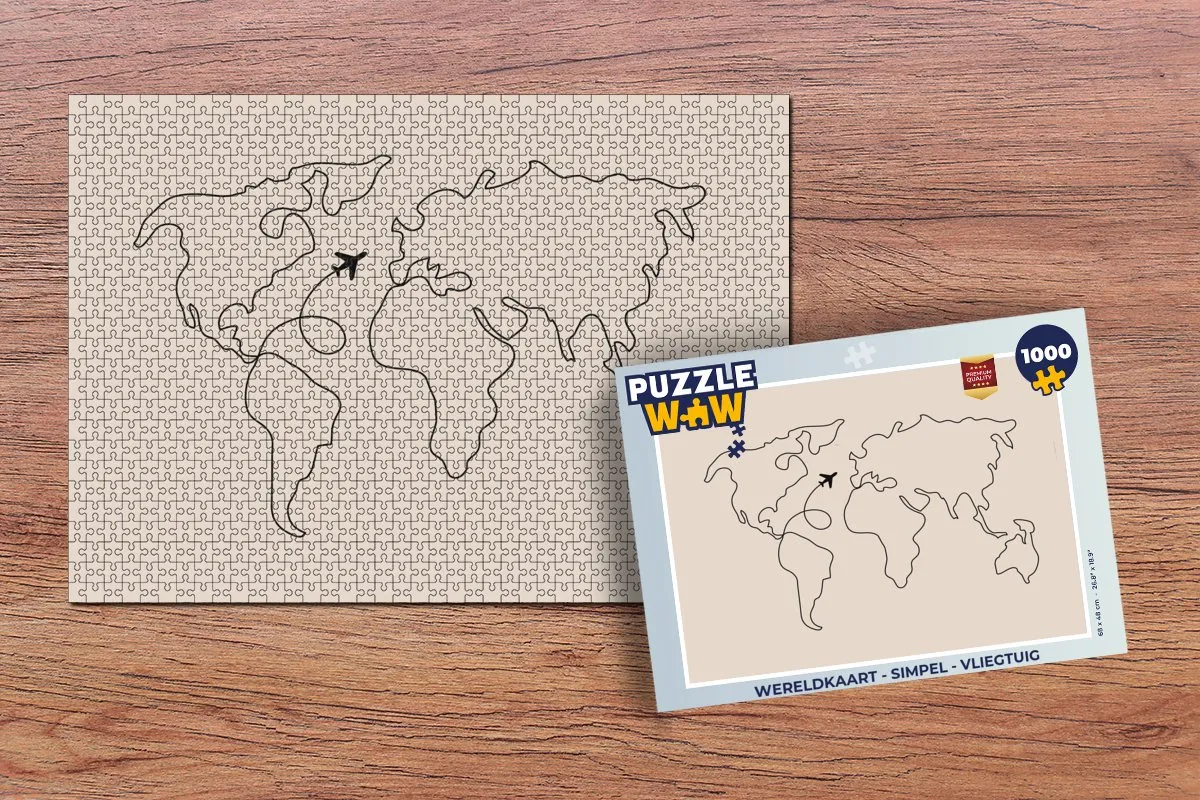 PuzzleWow Wereldkaart Vliegtuig Legpuzzel 1000 Stuks