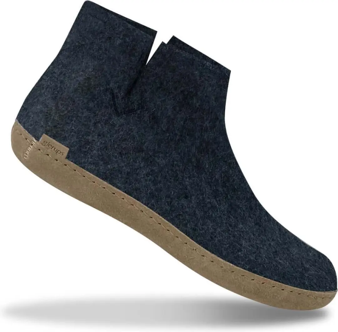 Glerups Hoge Wollen Sloffen Leren Zool Denim