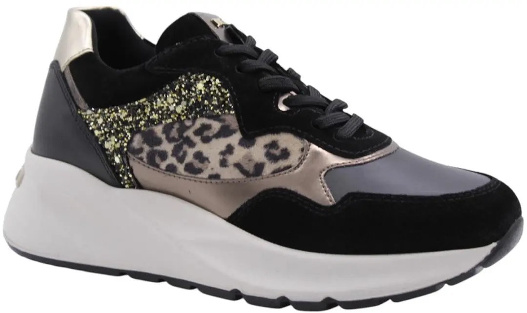 Nerogiardini Velour Sneaker Black Glove T.Crom T.Aida Leo Beige+Iri