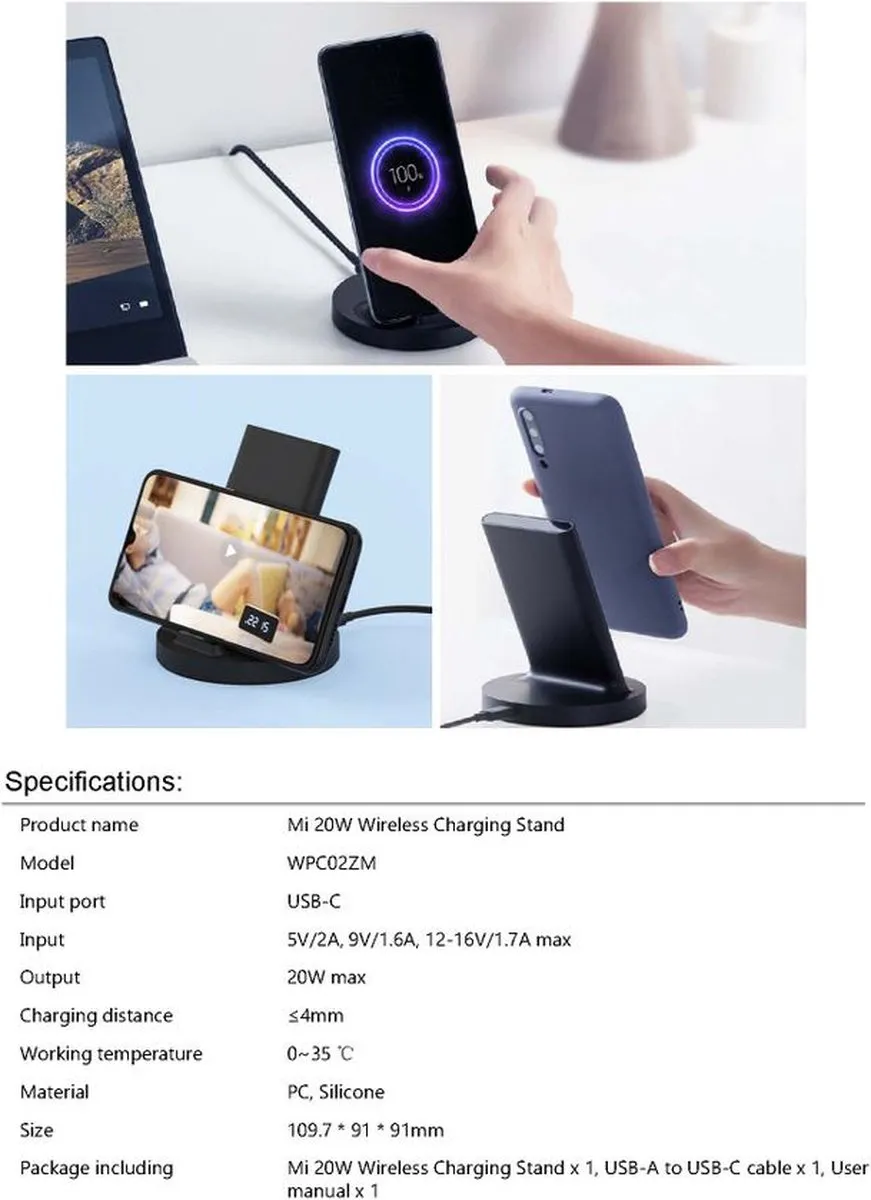 Xiaomi Mi WPC02ZM Draadloze Oplader 20W - USB-C - Zwart