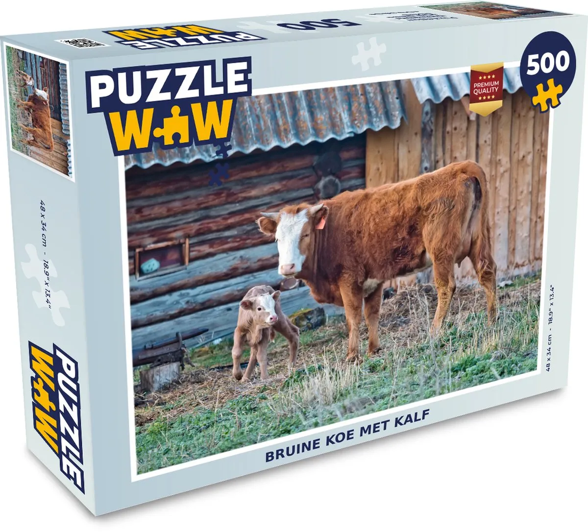 PuzzleWow Koe Schuur Gras Kalf Legpuzzel 500 Stuks