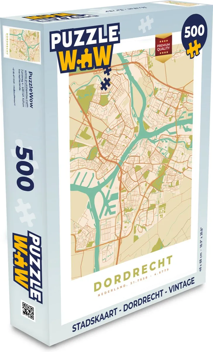 PuzzleWow Stadskaart Dordrecht Vintage Legpuzzel 500 Stuks
