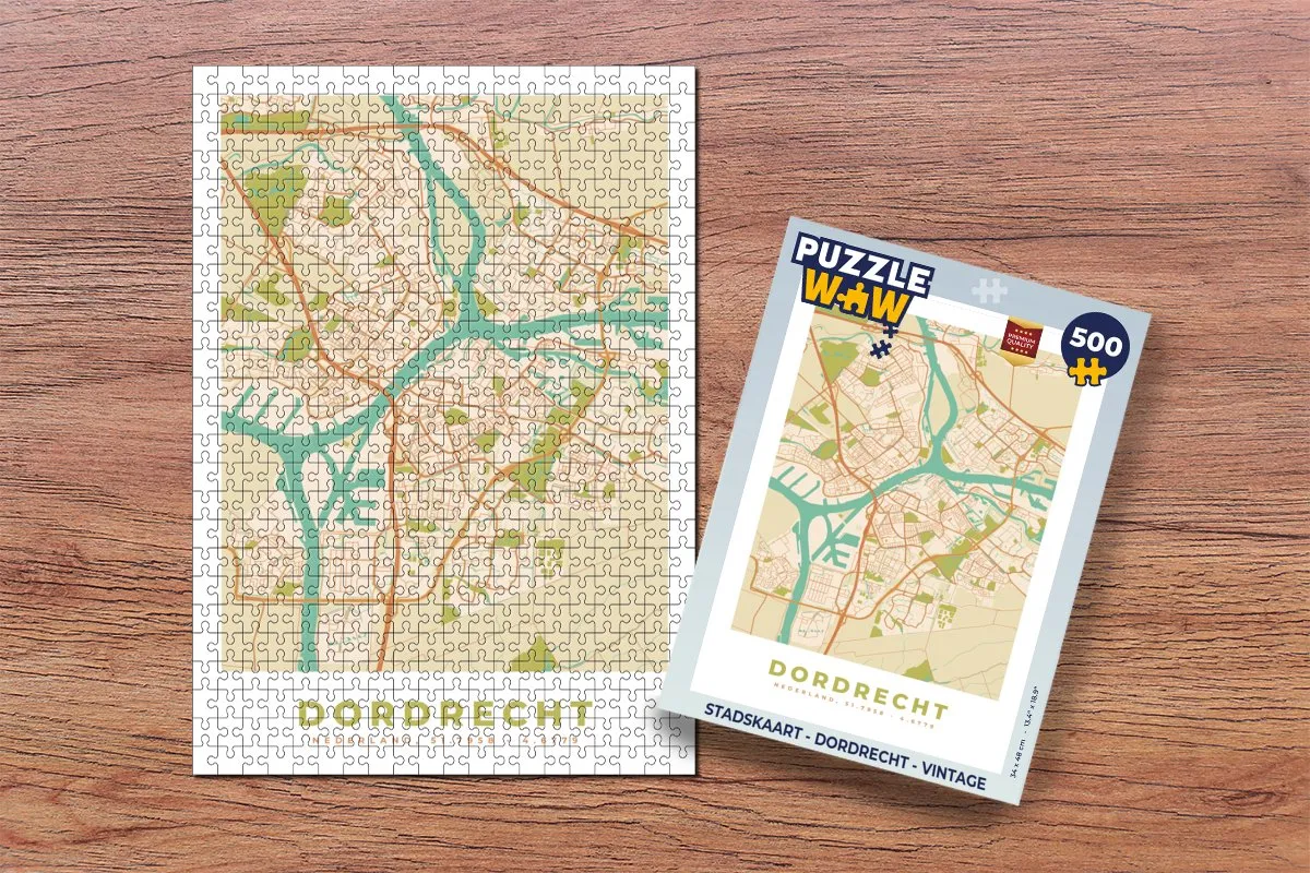 PuzzleWow Stadskaart Dordrecht Vintage Legpuzzel 500 Stuks - Multicolor