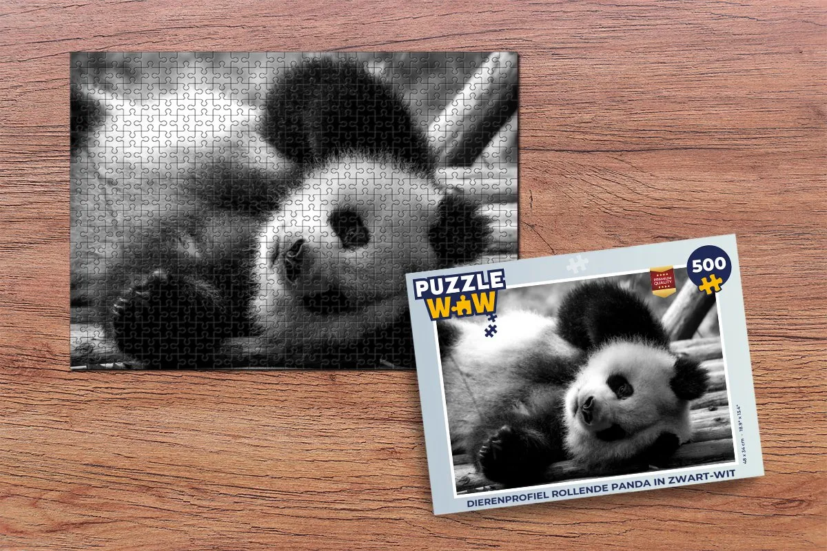 PuzzleWow Dierenprofiel Rollende Panda Legpuzzel 500 Stuks - Multicolor