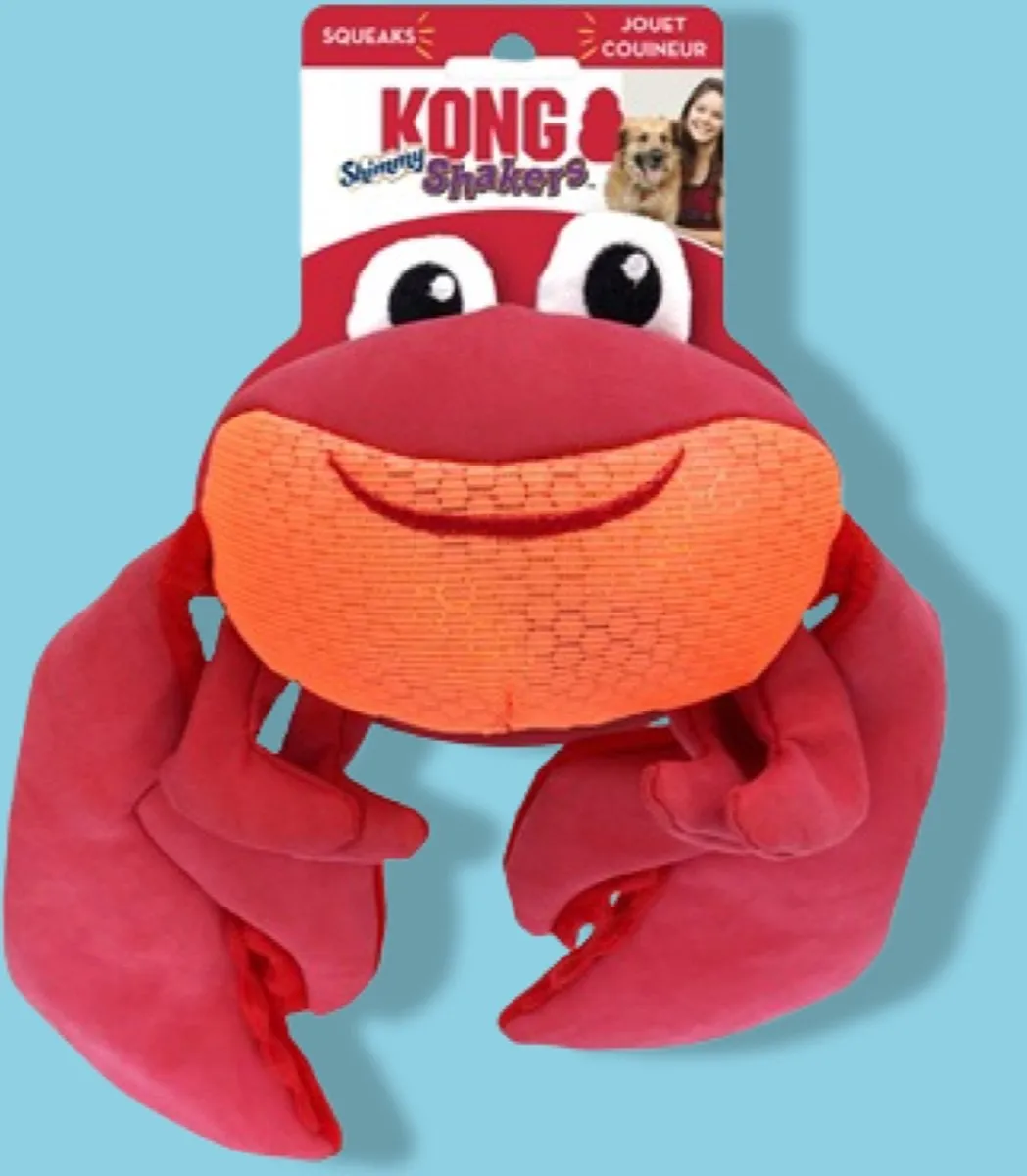KONG Shimmy Shakers Krab - Interactief Pluche Hondenspeelgoed - Rood - afbeelding 6 van 6