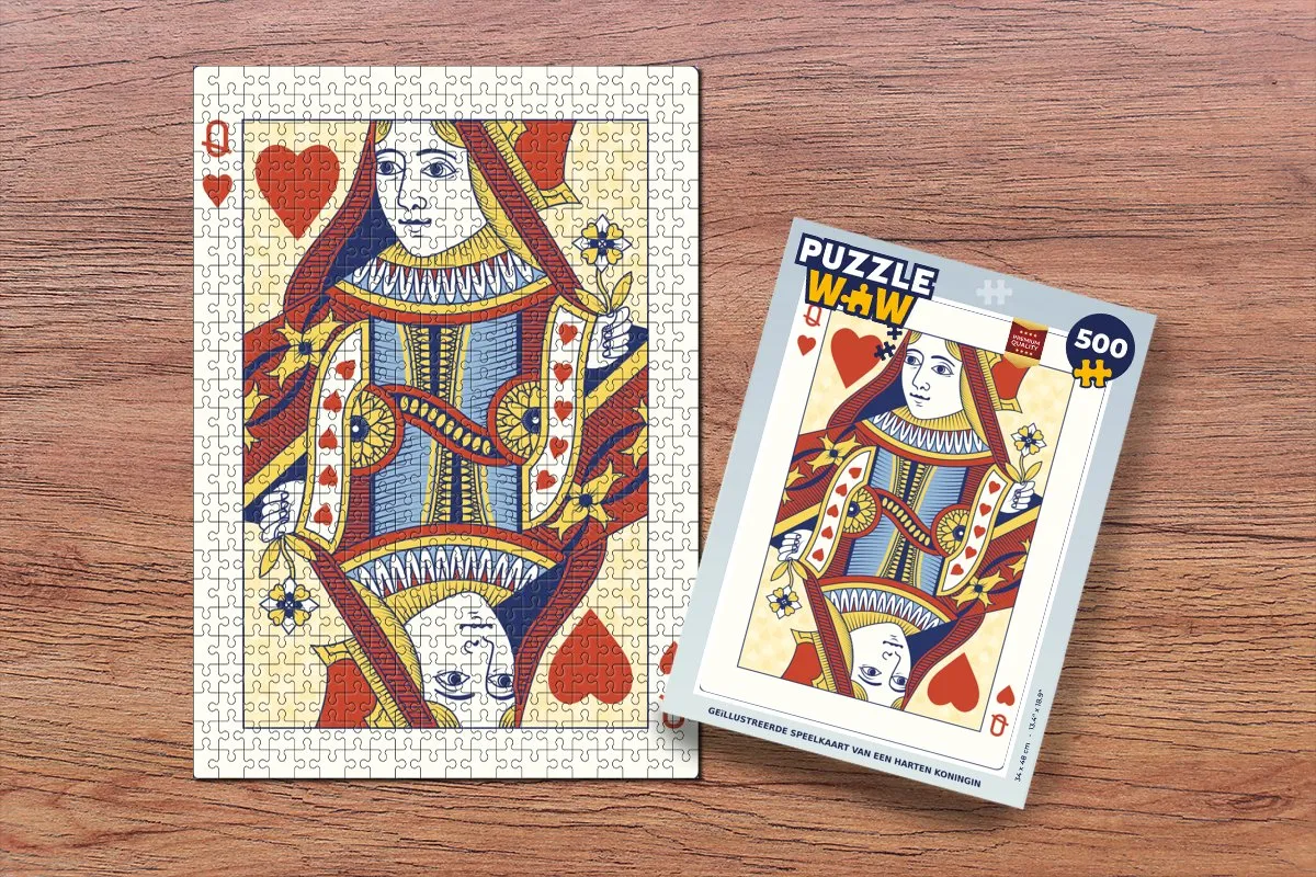 PuzzleWow Geïllustreerde Speelkaart Hartenkoningin Legpuzzel 500 Stuks - Multicolor