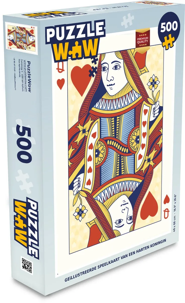 PuzzleWow Geïllustreerde Speelkaart Hartenkoningin Legpuzzel 500 Stuks - Multicolor