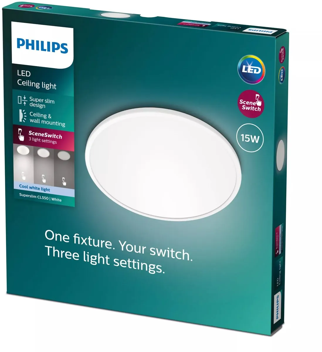 Philips LED Super Slim Plafondlamp 15W Koelwit