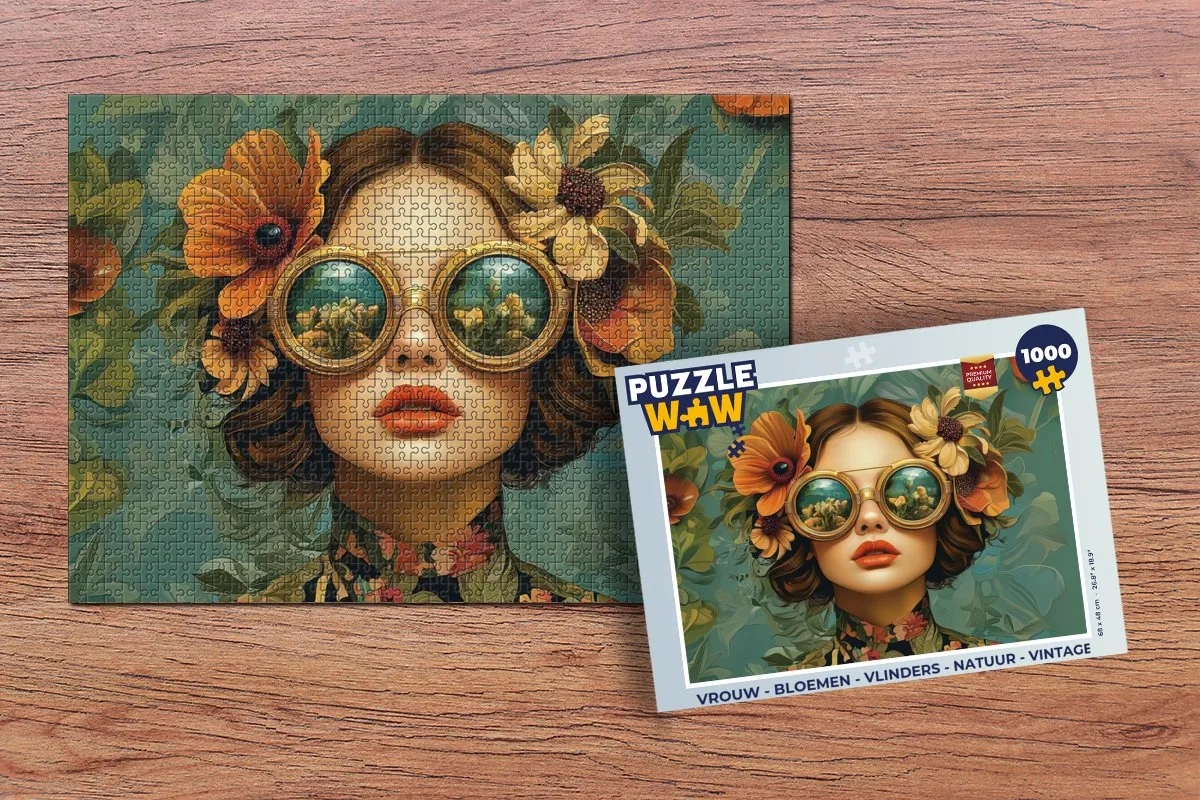 PuzzleWow Vrouw Bloemen Vlinders Natuur Vintage Legpuzzel 1000 Stuks - Multi