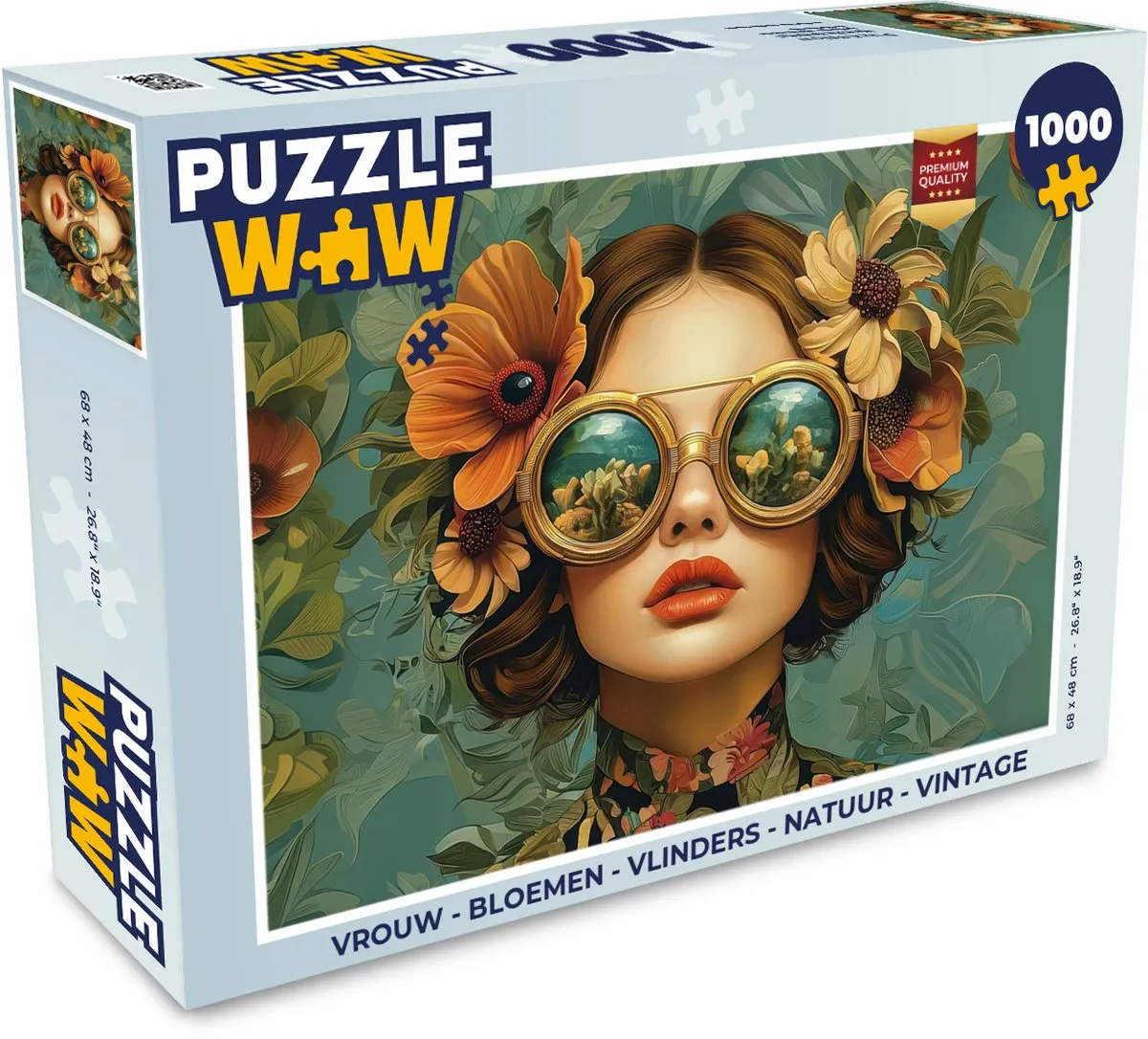 PuzzleWow Vrouw Bloemen Vlinders Natuur Vintage Legpuzzel 1000 Stuks