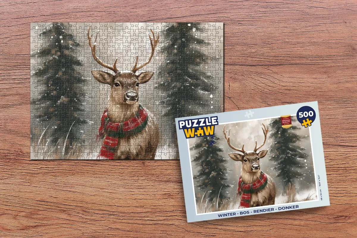 PuzzleWow Winter Bos Rendier Puzzle 500 Stuks - Donker