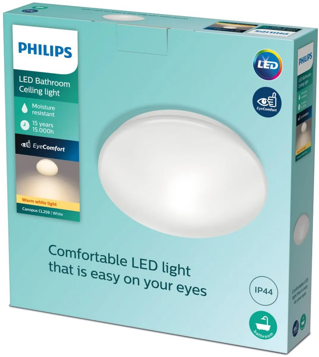 Philips Canopus Badkamer Plafondlamp 32cm - Chroom - Warm wit