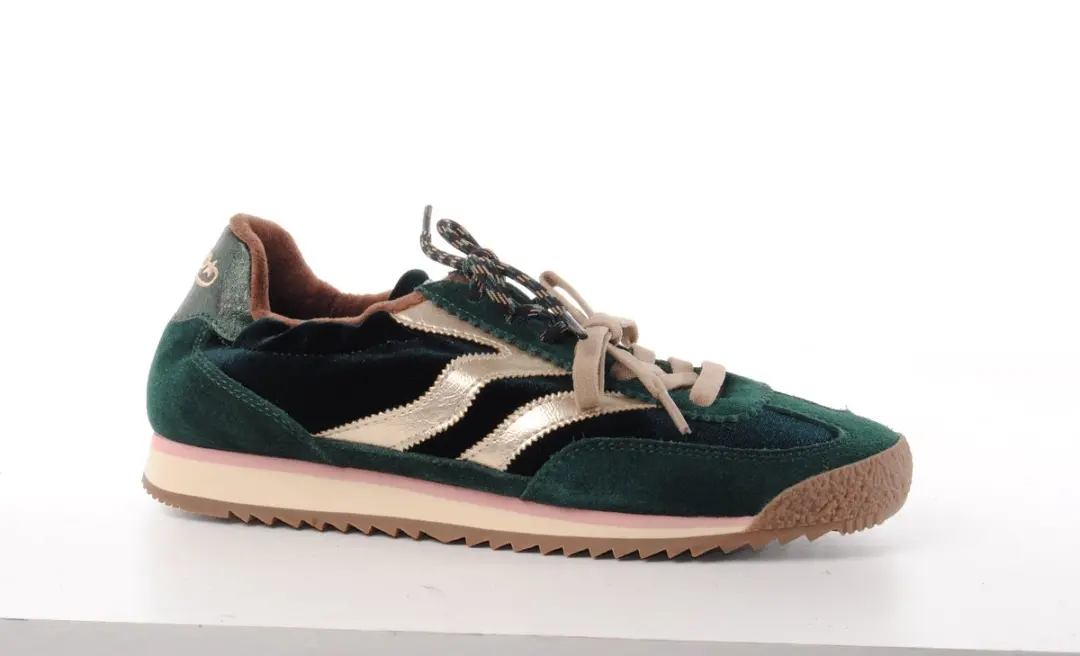 MRP dames sneaker Utah suède en velours groen en beige