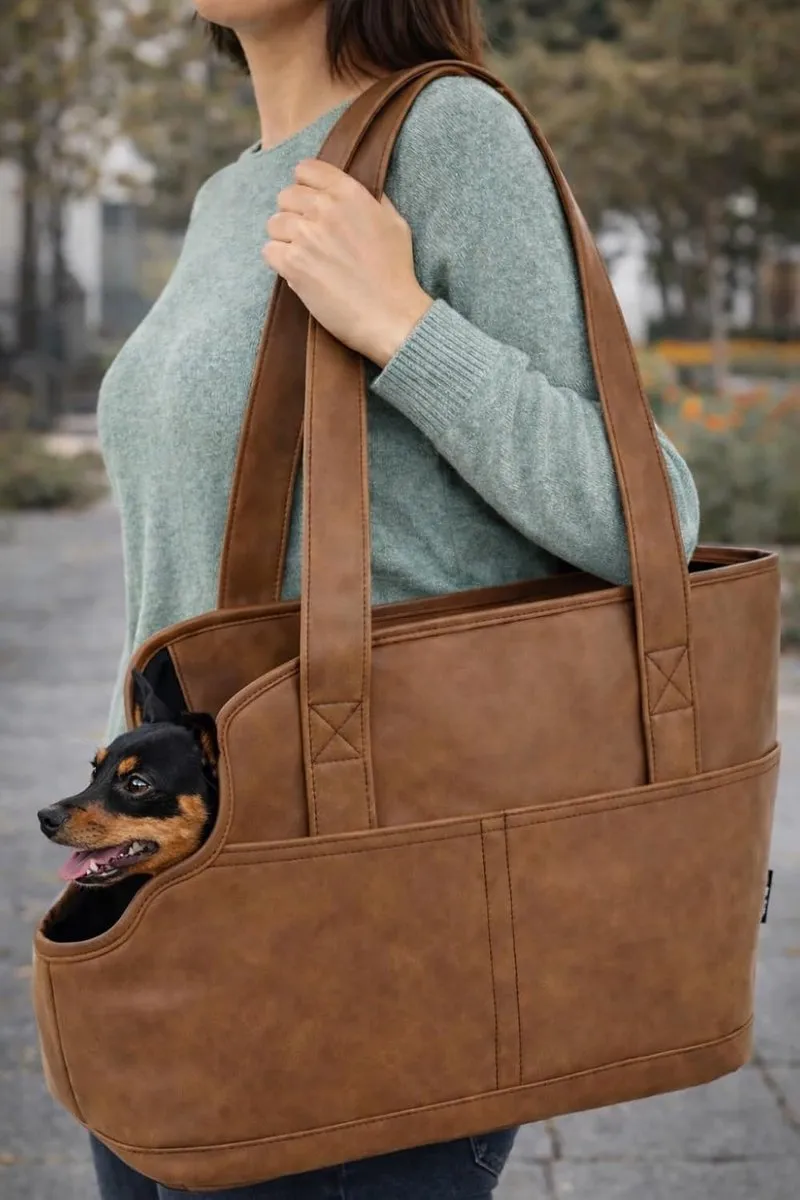 Flamingo Peaches Bruin Draagtas Hond/Kat - 46x23x31,5cm Kunstleder