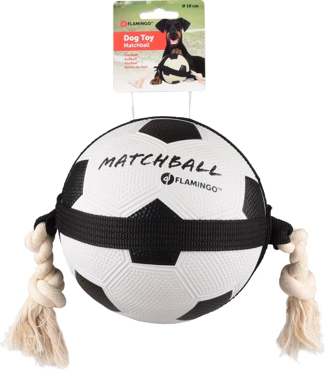 Flamingo Matchball Voetbal Hondenspeelgoed 50cm - Wit/Zwart
