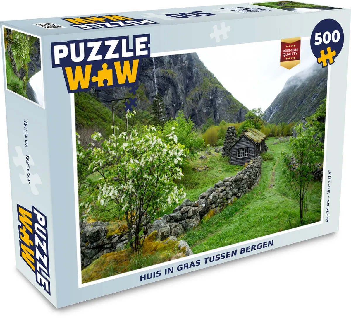 PuzzleWow Legpuzzel Huis in gras tussen bergen 500 Stuks