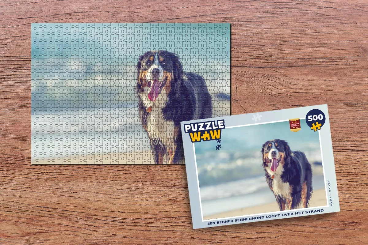 PuzzleWow Berner Sennenhond Strand Legpuzzel 500 Stuks - Multicolor