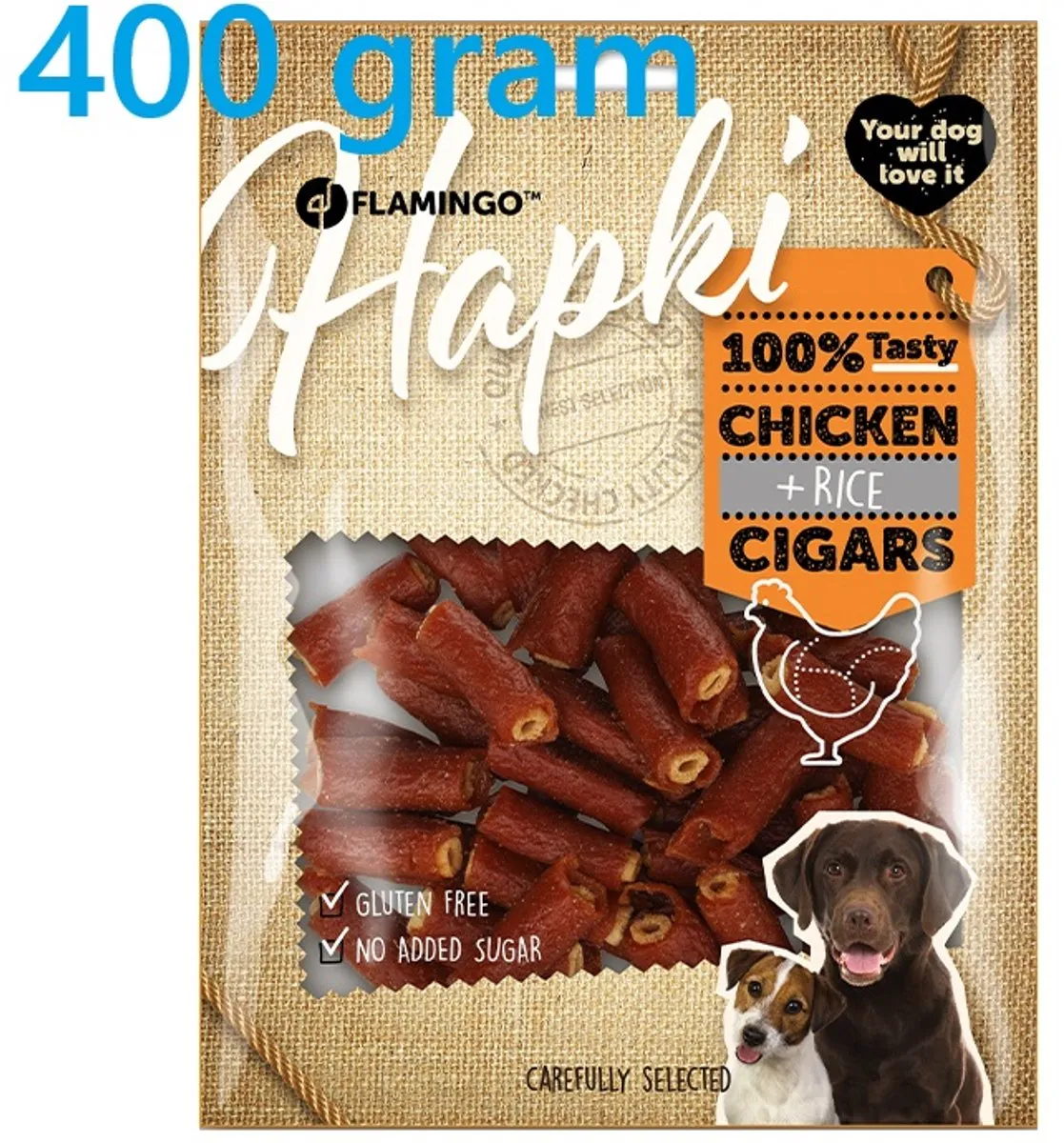 Flamingo Hapki Kip & Rijstsigaar 400g