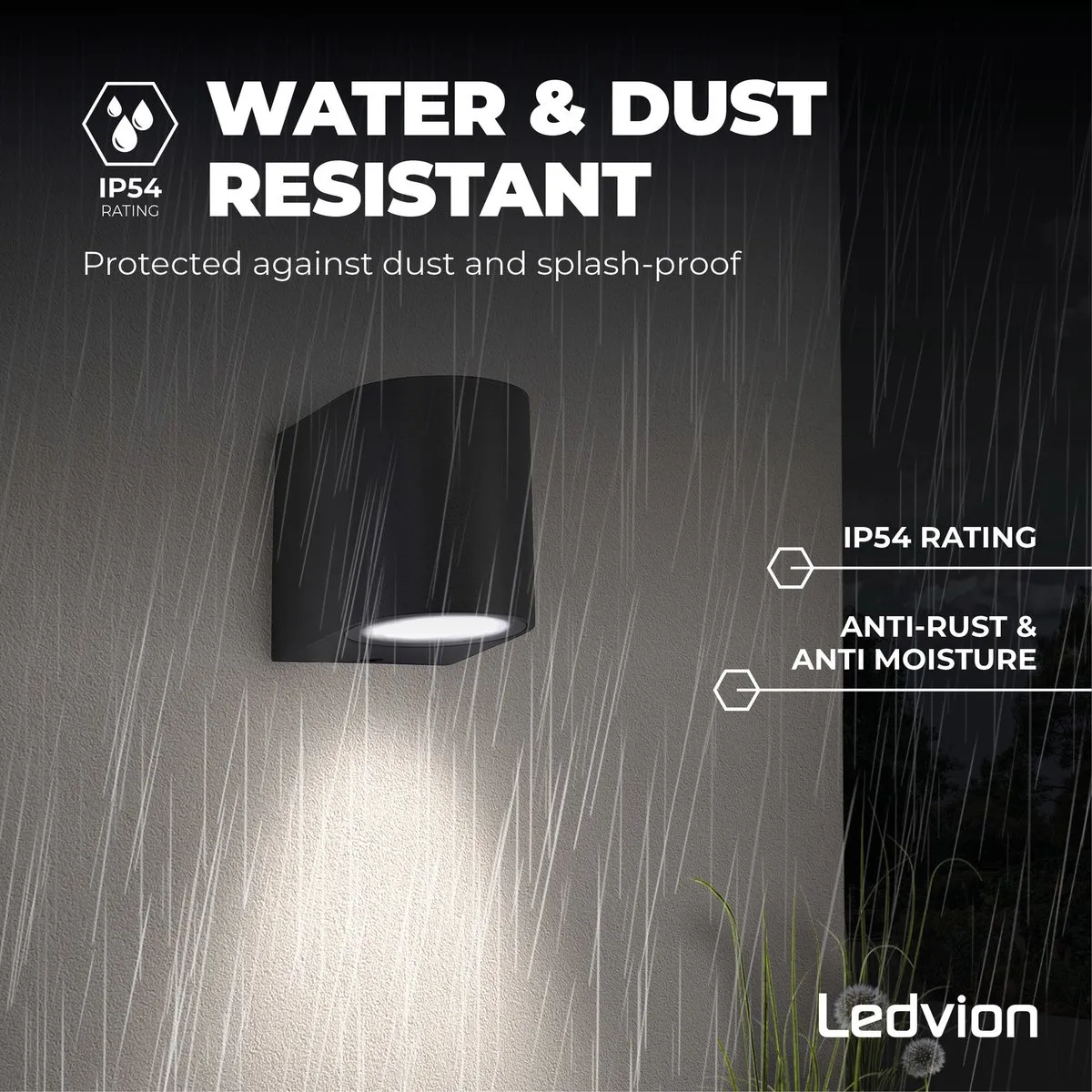 LEDVION Sacramento Wandlamp GU10 IP54 - Zwart