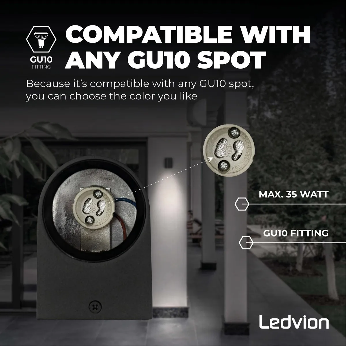 LEDVION Sacramento Wandlamp GU10 IP54 - Zwart
