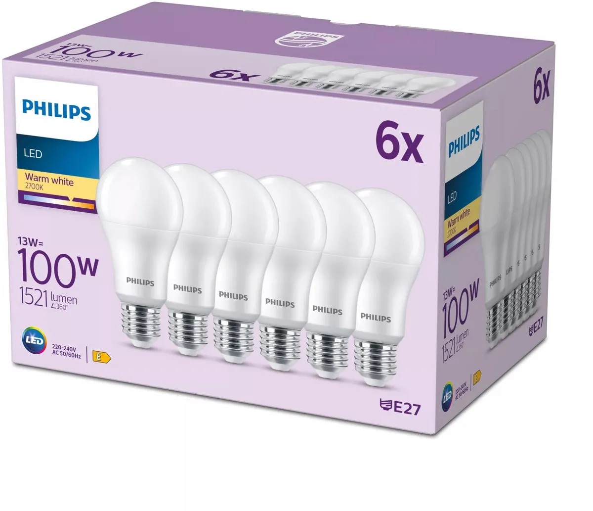 Philips LED Lamp Mat E27 13W Warmwit - 6 Stuks
