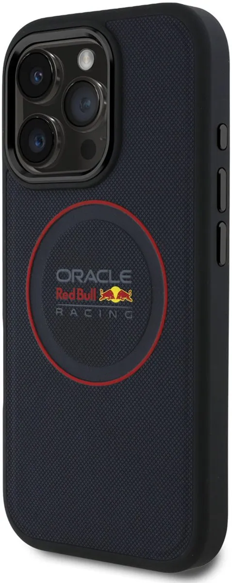 Red Bull Racing Meshed PU Leather Backcover geschikt voor MagSafe geschikt voor iPhone 16 Pro - Navy