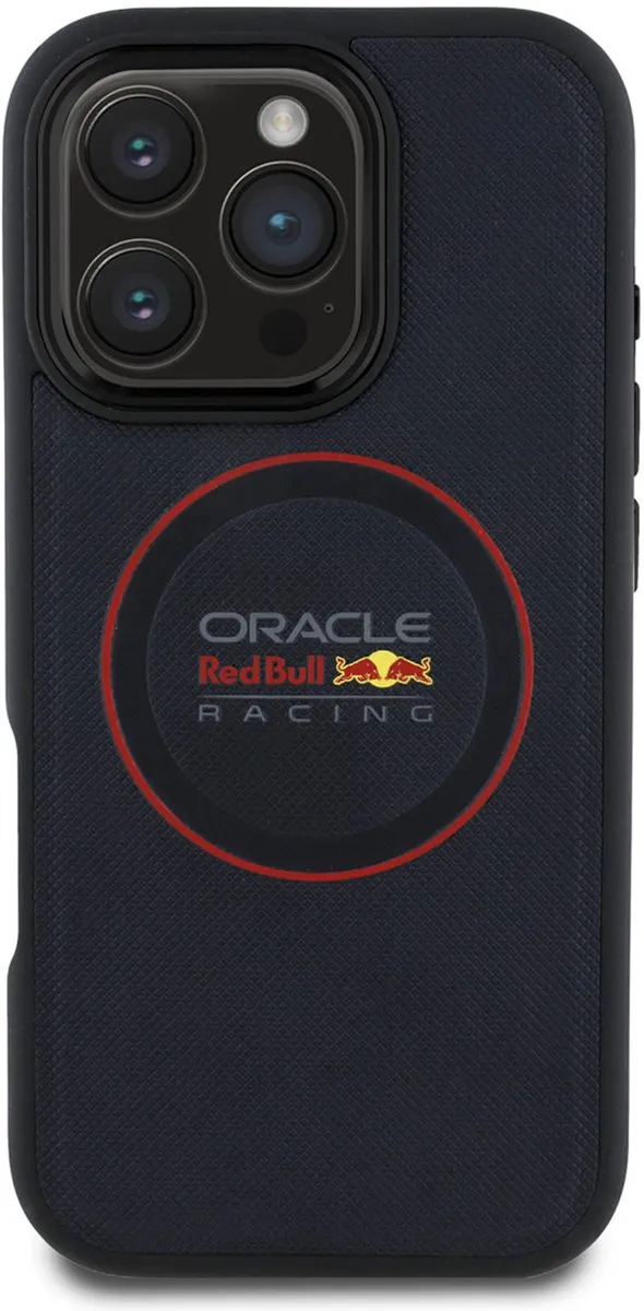 Red Bull Racing Meshed PU Leather Backcover geschikt voor MagSafe geschikt voor iPhone 16 Pro - Navy
