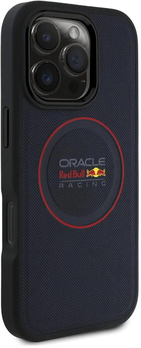 Red Bull Racing Meshed PU Leather Backcover geschikt voor MagSafe geschikt voor iPhone 16 Pro - Navy