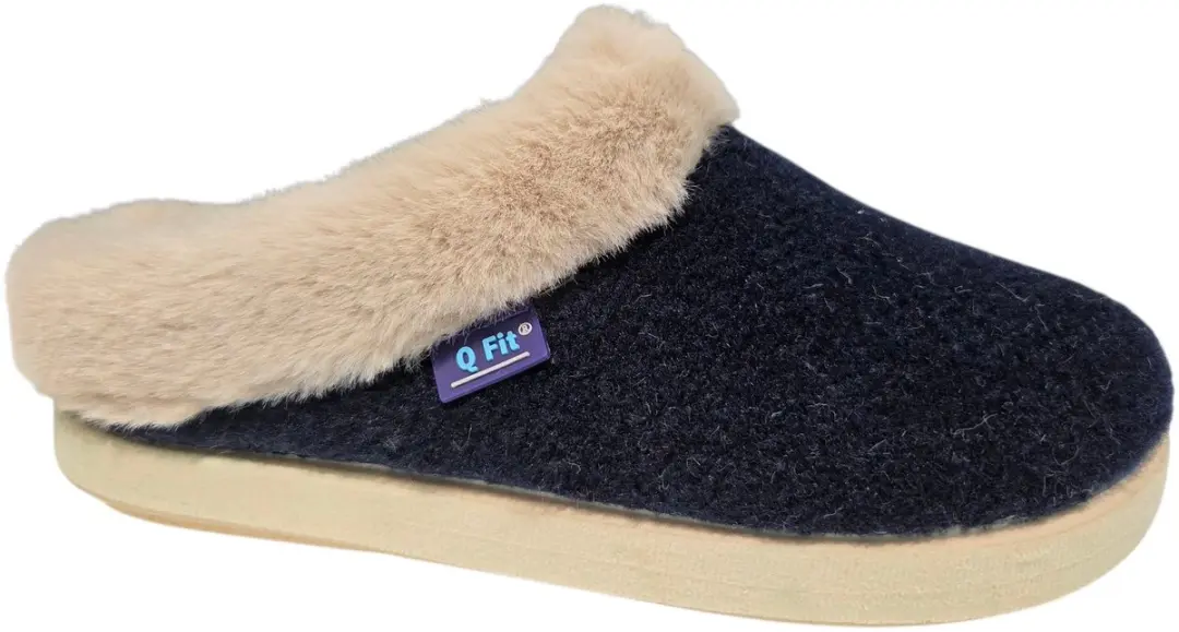 Q Fit Roan Blauwe Vilten Open Dames Pantoffels