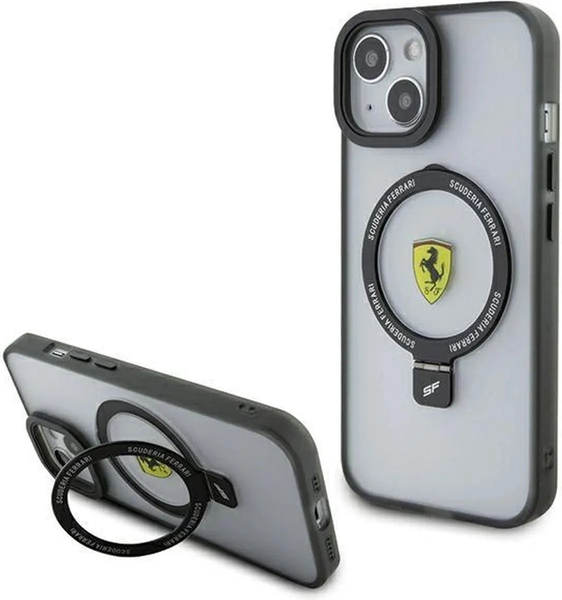 Ferrari Ring Stand Back Case iPhone 15 - MagSafe - Transparant