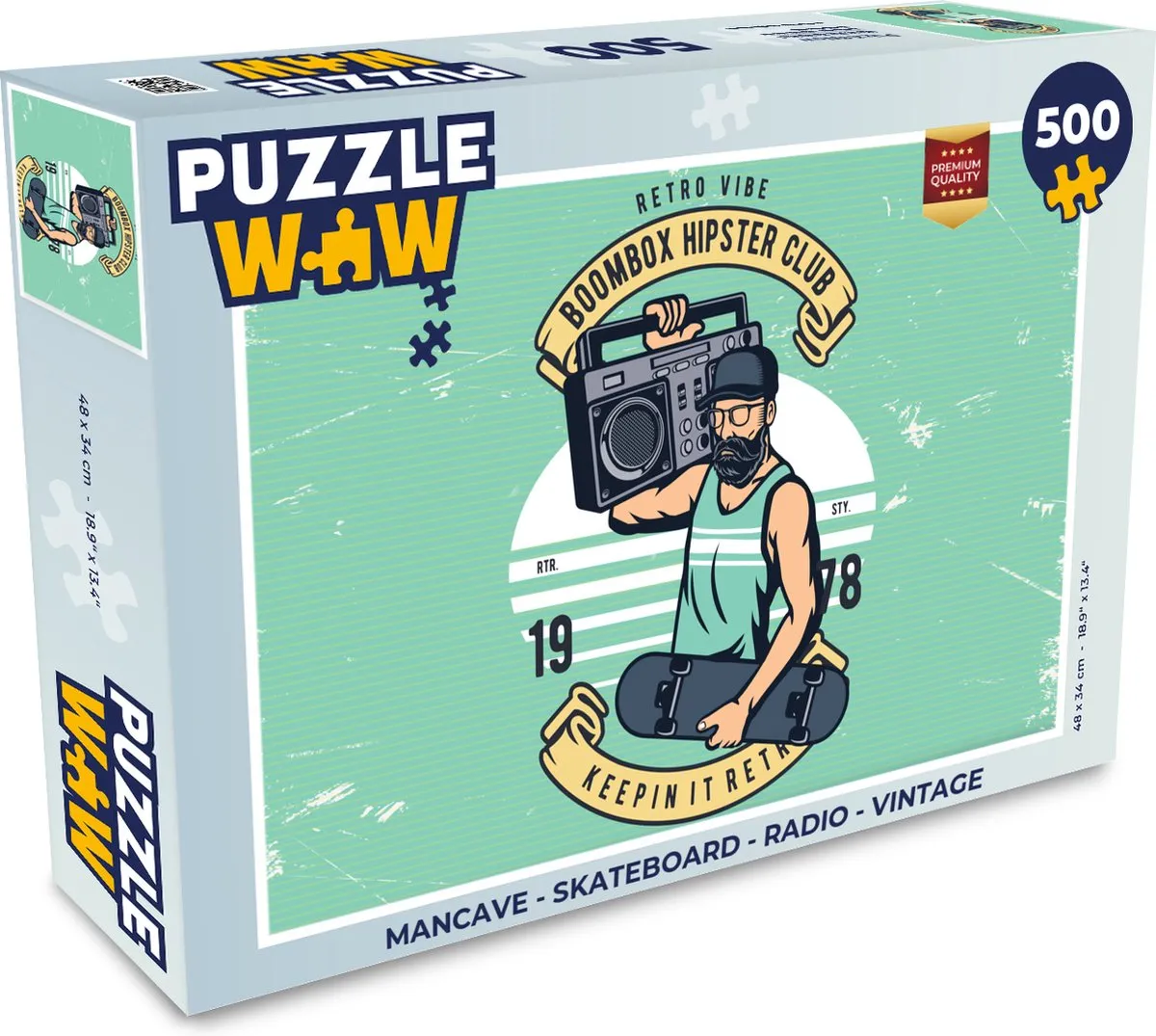 PuzzleWow Mancave Skateboard Radio Legpuzzel 500 Stuks - Multicolor