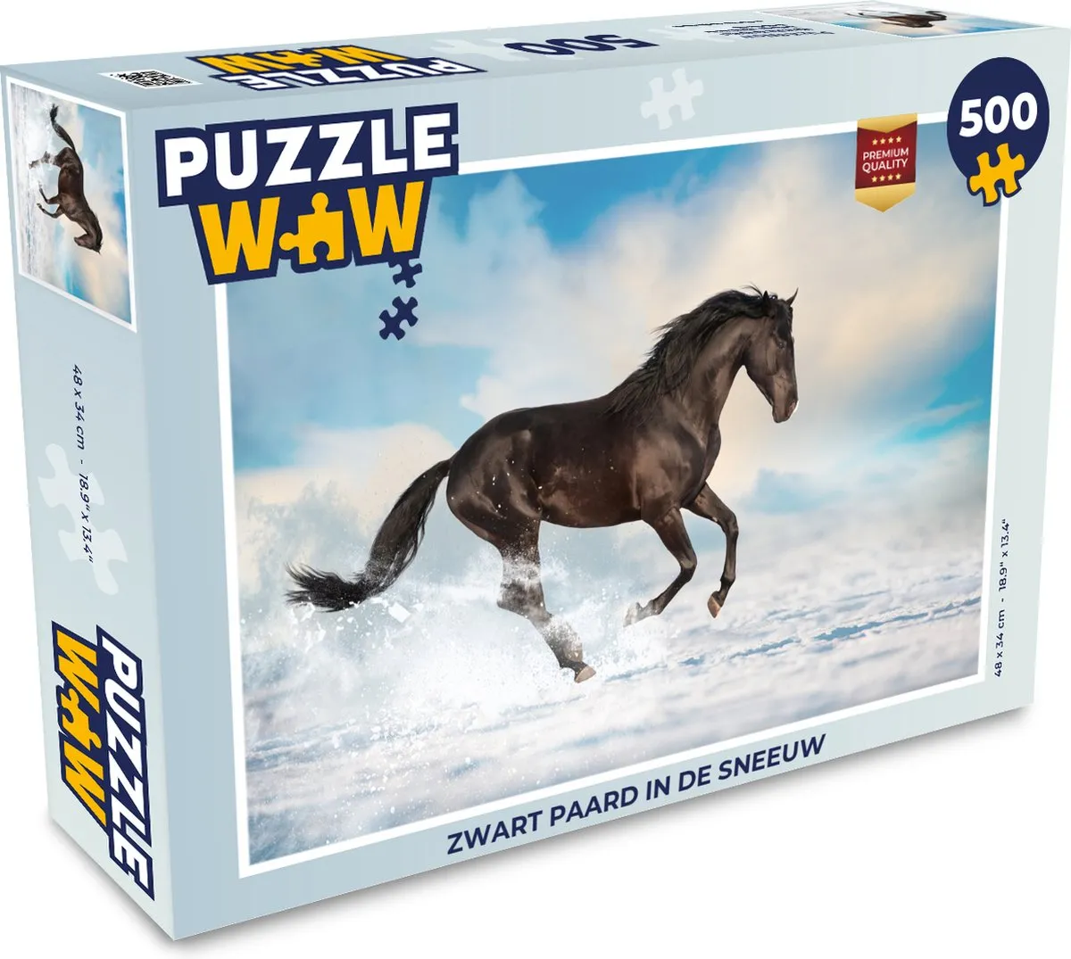 PuzzleWow Legpuzzel Zwart paard in de sneeuw 500 Stuks