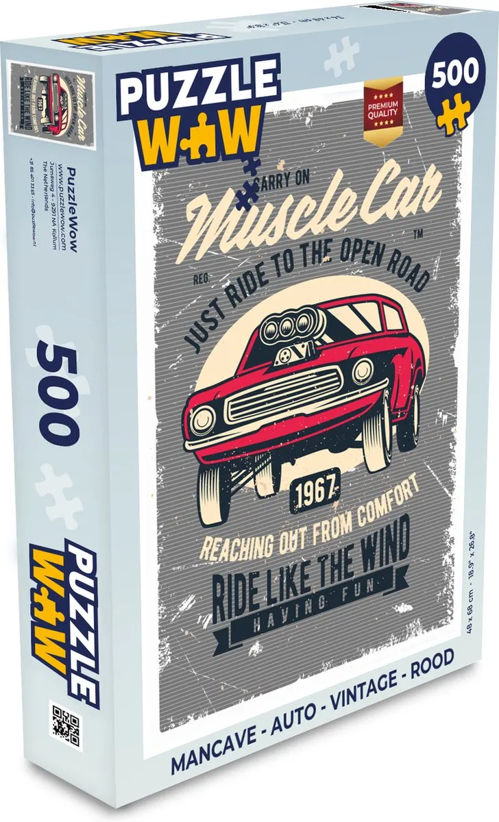 PuzzleWow Mancave Auto Vintage Legpuzzel 500 Stuks