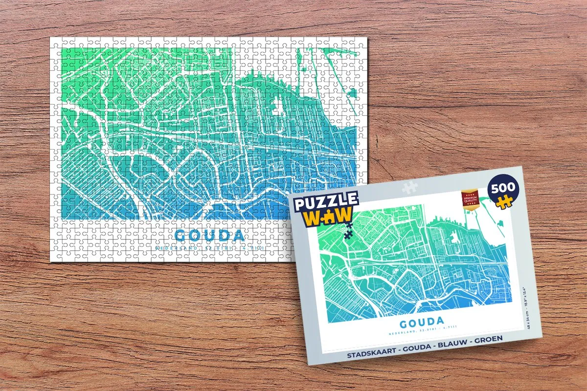PuzzleWow Stadskaart Gouda Legpuzzel 500 Stuks - Multicolor