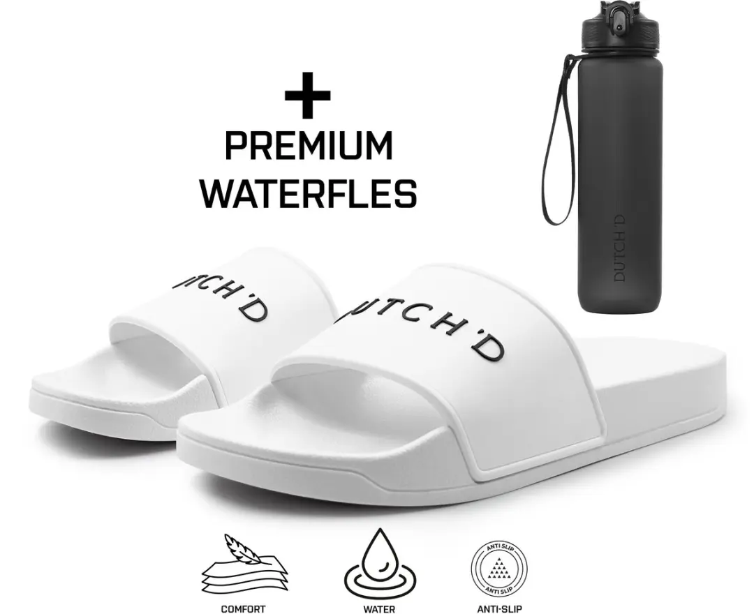 Badslippers + Waterfles - Badslippers Heren - Badslippers Dames - Slippers Heren en Dames - Dubbele maten - Unisex - Slippers - Badslipper - Maat 39/40 - Wit - Anti Slip- Sauna slippers