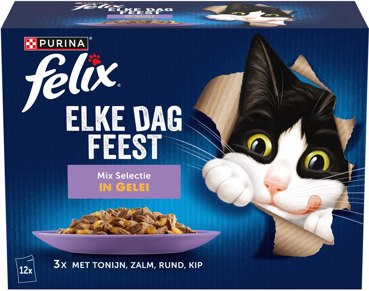Felix Elke Dag Feest in Gelei Mix Selectie Natvoer - 48 Stuks