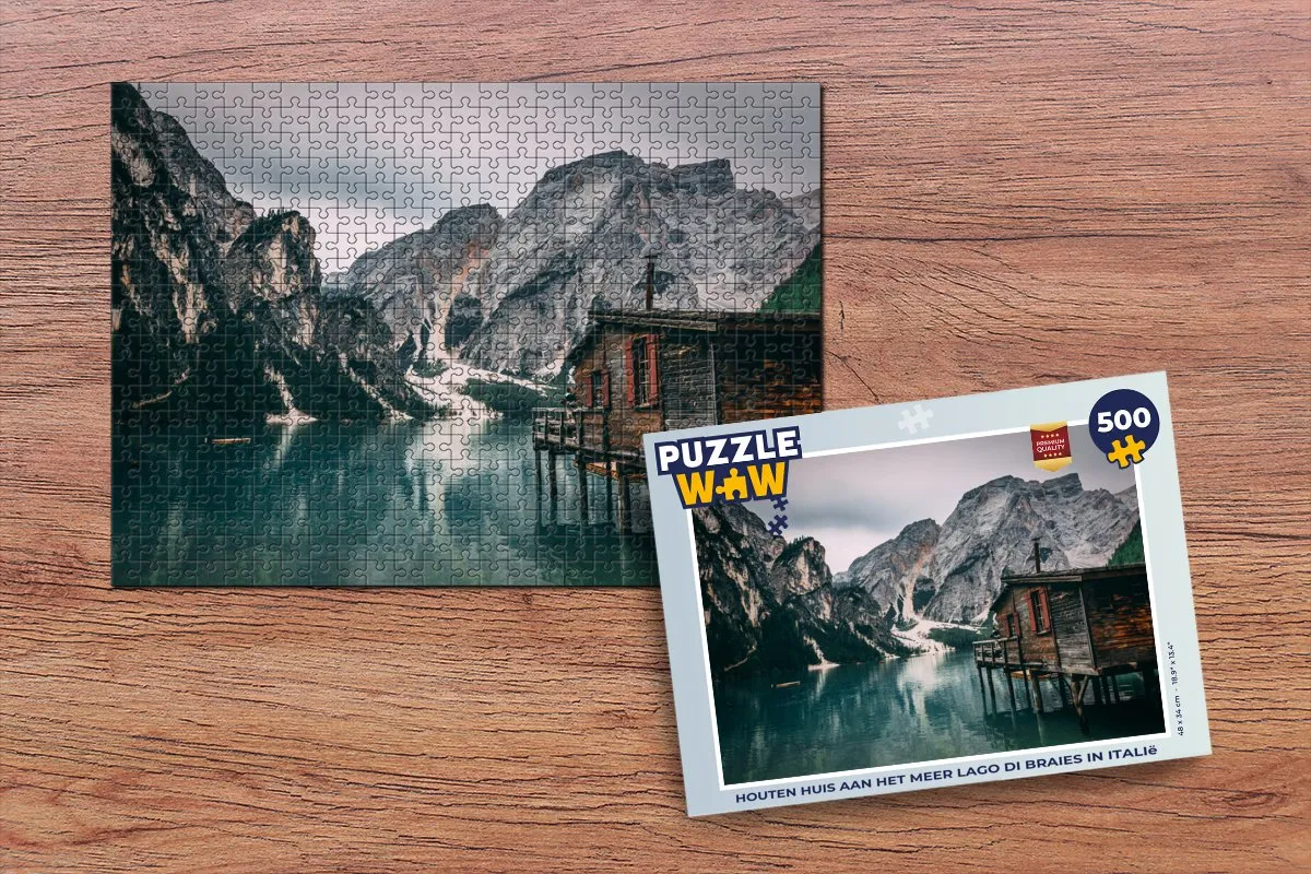 PuzzleWow Legpuzzel Houten Huis Lago di Braies 500 Stuks - Multicolor