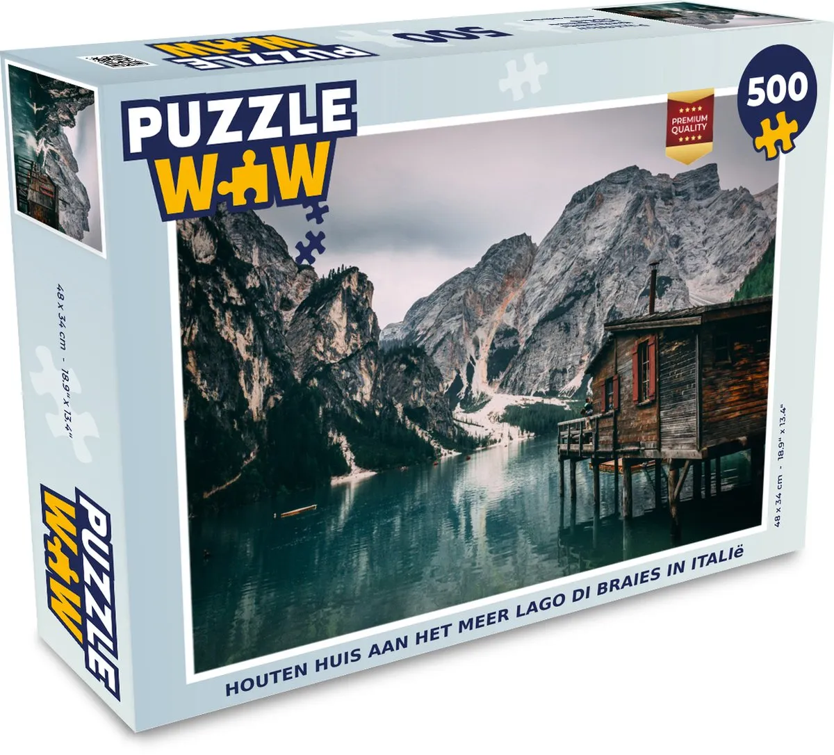 PuzzleWow Legpuzzel Houten Huis Lago di Braies 500 Stuks
