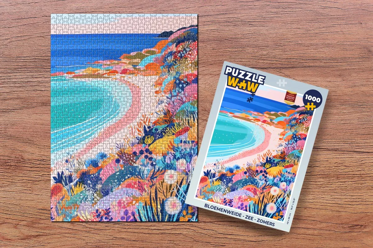 PuzzleWow Bloemenweide Zee Zomers Legpuzzel 1000 Stuks - Strand/Zee/Bloemen