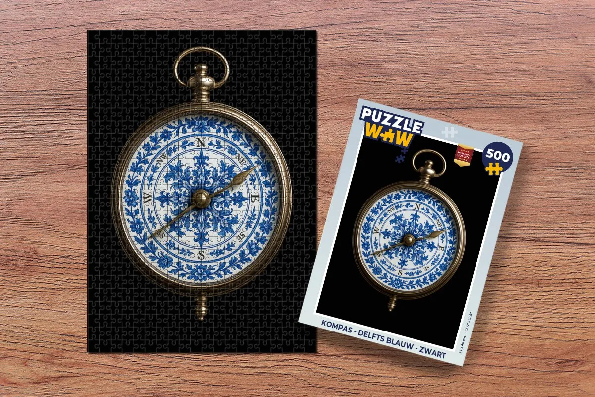 PuzzleWow Kompas Legpuzzel 500 Stuks - Delfts Blauw/Zwart