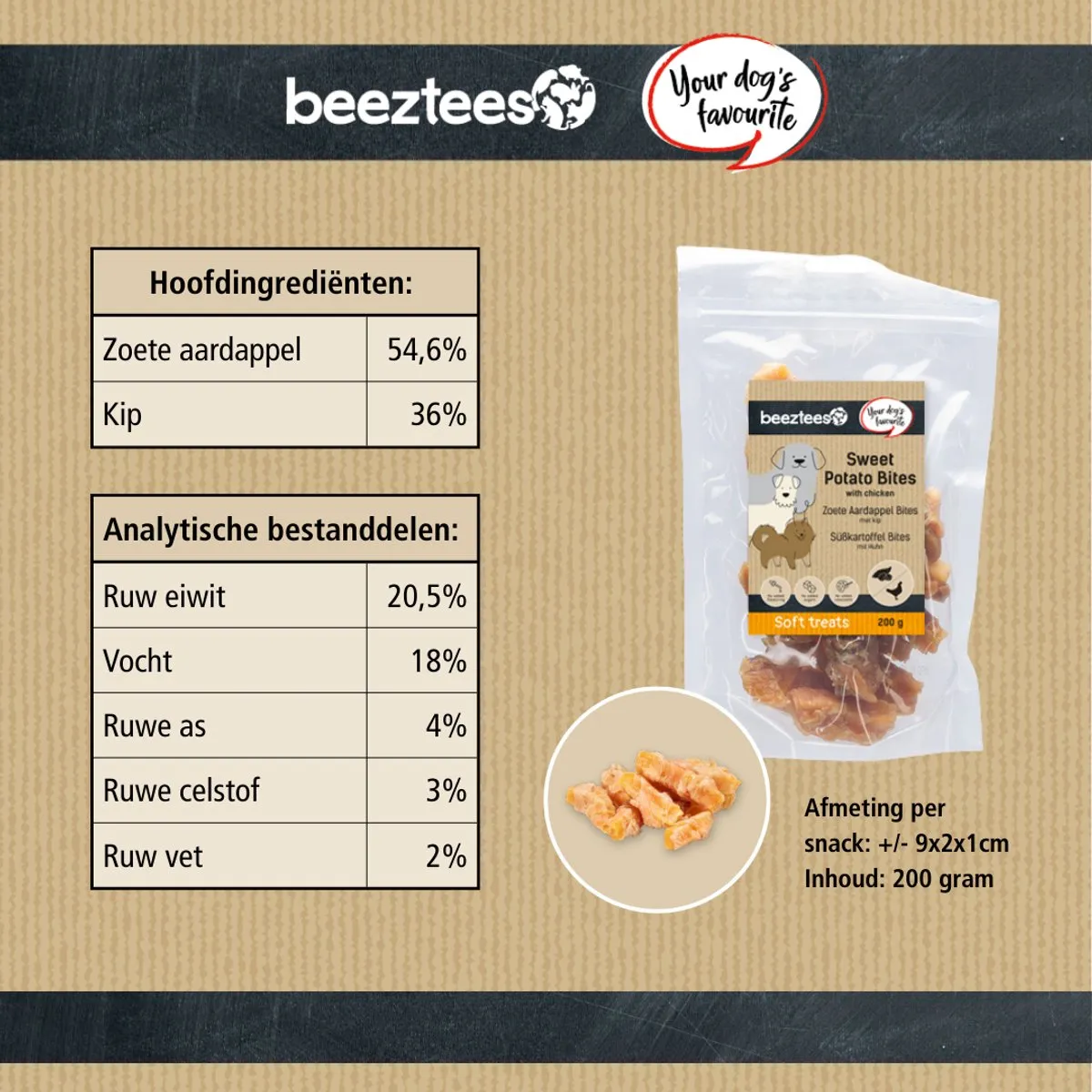 Beeztees Tasty Treats Zoete Aardappel Bites Kip - Mini Hondensnacks 200g