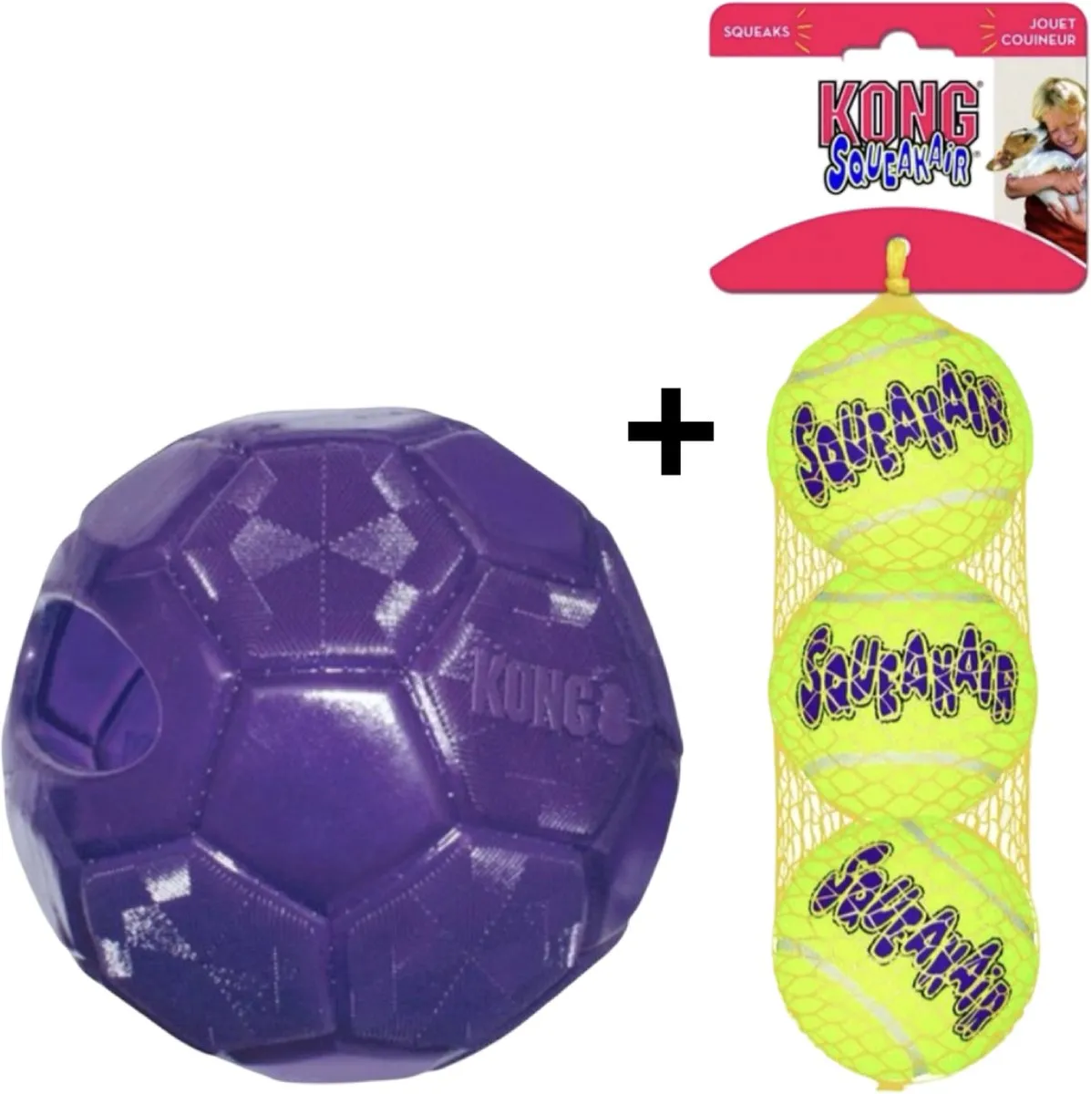 KONG Flexball + Squeakair Ball M - Paars/Geel